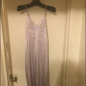 Silk long gown/ lace trim